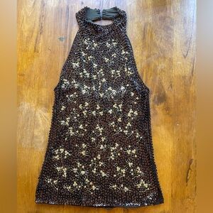VTG Y2K Brown & Gold Sequined Sleeveless Party Top size med/small